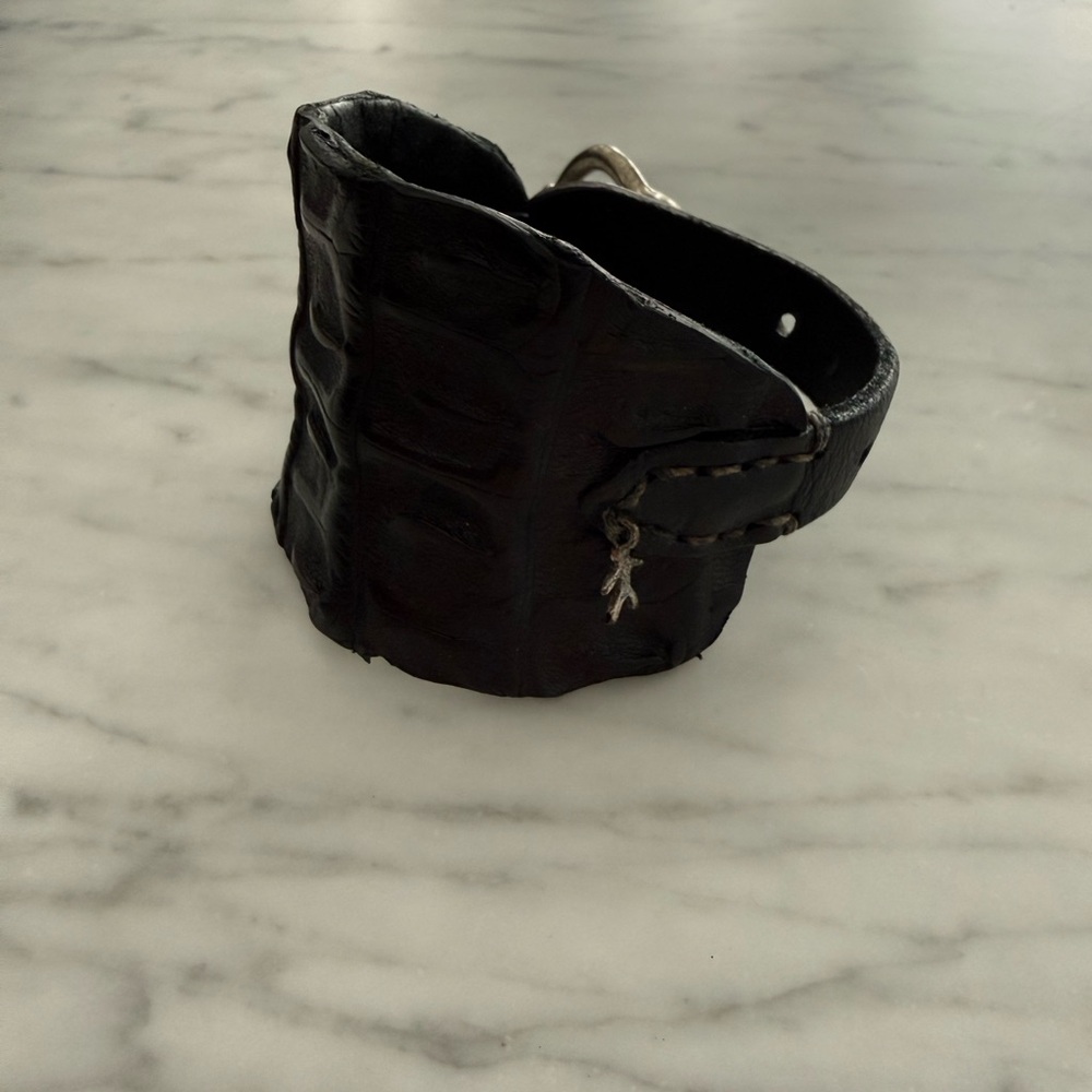 Authentic Henry Beguelin Black Textured Leather Cuff Bracelet